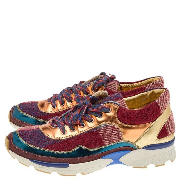 Chanel Multicolor Patent Leather And Tweed CC Low Top Sneakers Size 38.5 - Picture 4 of 4